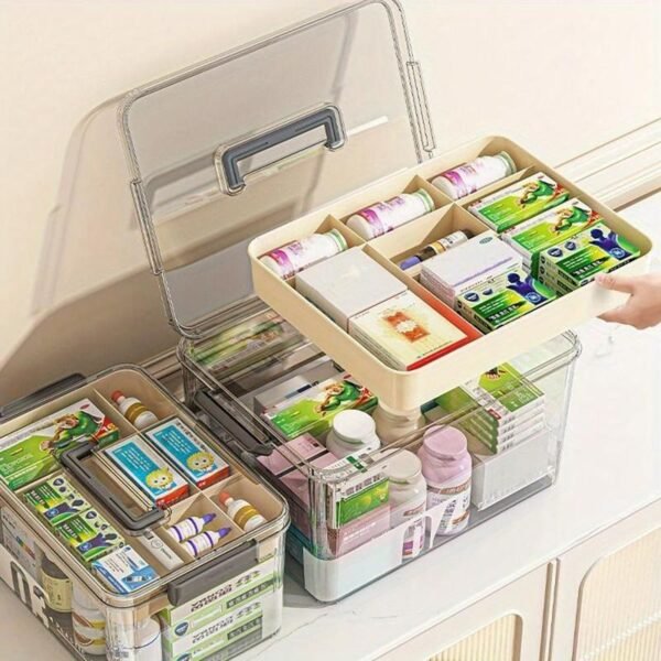 Clear Medicine Storage Box with Handle Home Organizer
